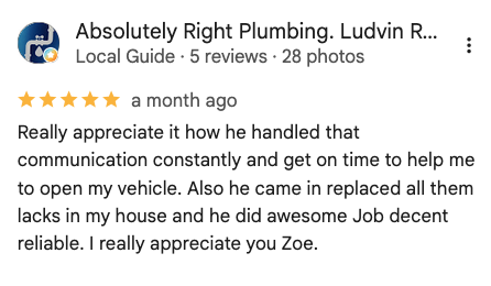 Google review from Ludvin R.