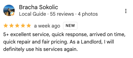 Google review from Bracha Sokolic
