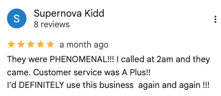 Google review from Supernova Kidd