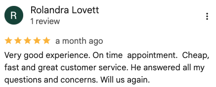 Google review from Rolandra Lovett